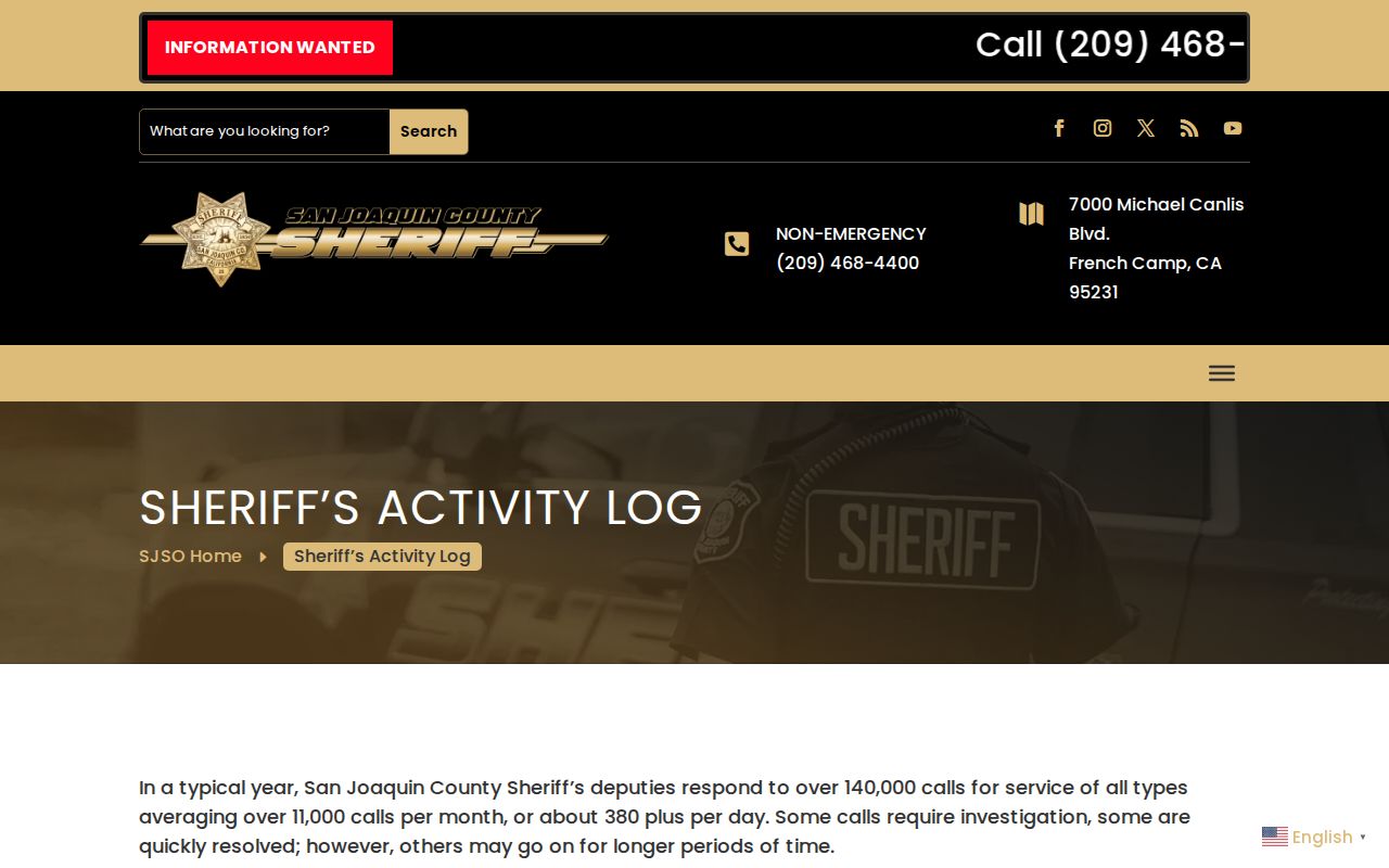 San Joaquin County Sheriff Activity Log