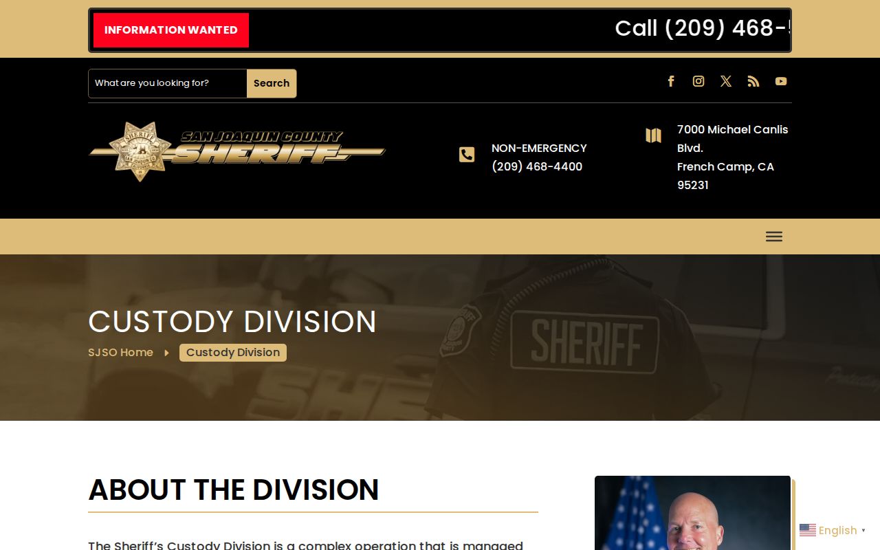 San Joaquin County Sheriff custody and arrest information page