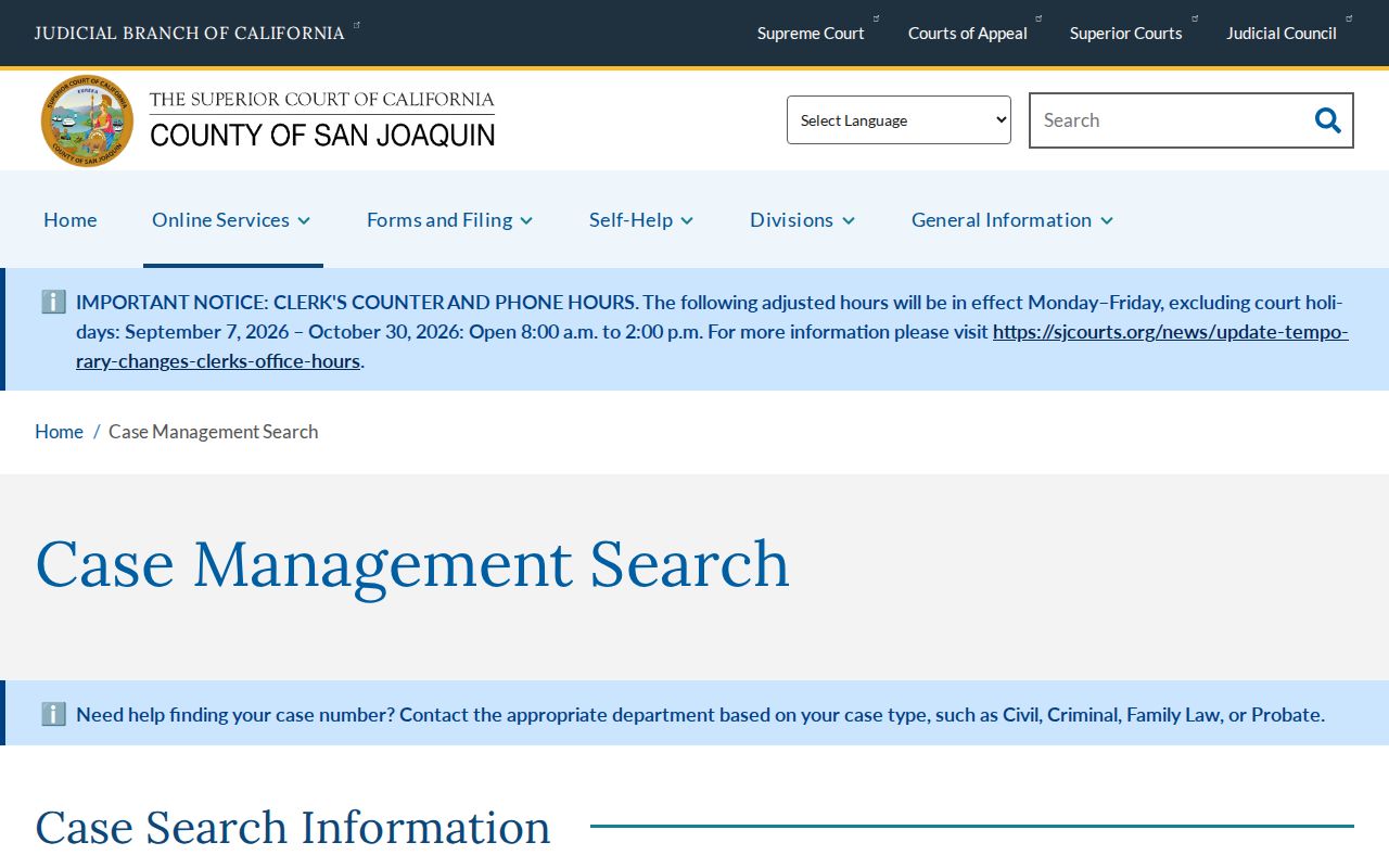 San Joaquin Superior Court case-management search
